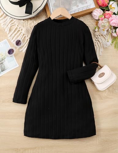 Yvowming Girl Long Sleeve Basic Dress Mock Neck Bodycon Knit Fitted Pencil Midi Dresses2