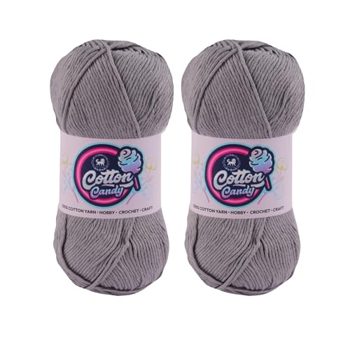 Image of NESTNHAVEN Cotton Candy 100% Cotton Yarn - (100g, 185 Meters) - Luxury Yarn for Crochet, Amigurumi, Embroidery, Toys, Garments, Flowers and Hobby, Projects. (Grey) | (200 Gm)