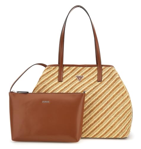 Sac cabas GUESS Vikky II grand volume beige naturel et marron cognac