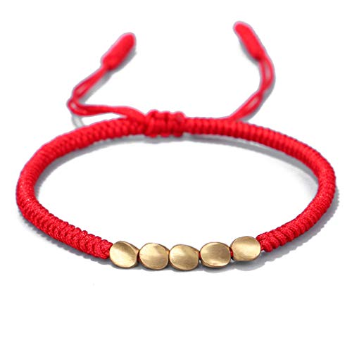 HELYZQ Pulseira budista feita à mão de algodão trançado, pulseira de contas de cobre tibetano