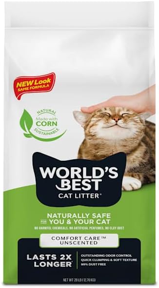Comfort Care Unscented, 28-Pounds - Natural Ingredients, Quick Clumping, Flushable, 99% Dust Free & Made in USA - Long-Lasting Odor Control & Easy Scooping
