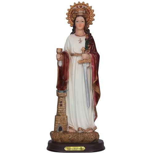 Estatua Santa Barbara de 12 pulgadas en resina multicolor