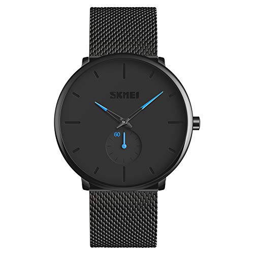 Minimalist Wrist Watches for Men, Quartz Analog Watch Waterproof Mens Watches with Stainless Steel Mesh/Leather Band (Blue)