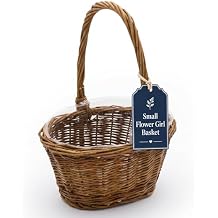 Flower Girl Basket for Wedding, Small Oval Wicker Flower Basket with Handle & Plastic Liner, Willow Gift Basket for Easter, Baby Shower & Decor, 8.9" x 6.8" x 10.5" Royal Imports