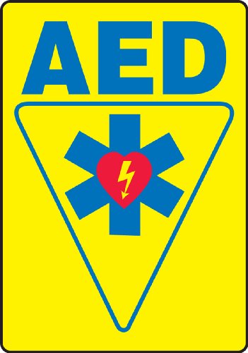 Panneau de signalisation AED Accuform en aluminium haute visibilité bleu rouge et jaune