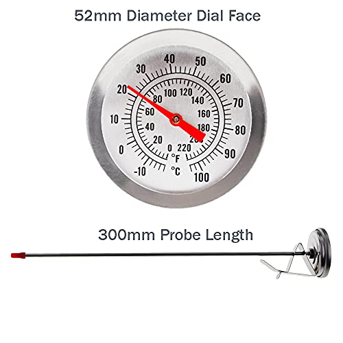 Brewing Thermometer for Home Brewing 52 mm Dial and 300 mm Probe Length with Brew Pot Thermometer Attachment Clip - Home Brewing Equipment - Thumbnail 3