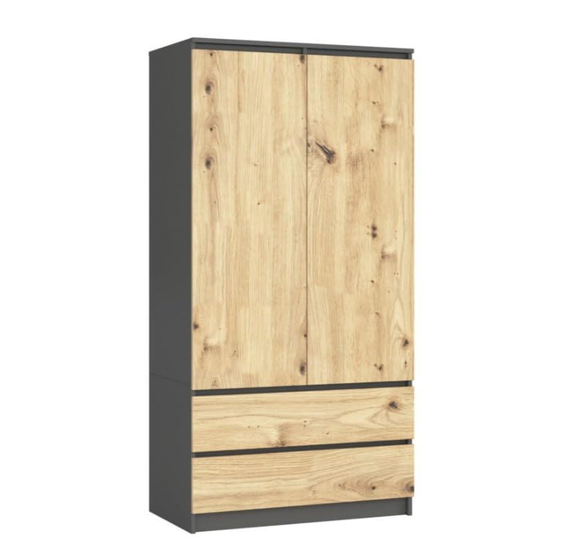 BDW Armoire avec 2 Portes et 4 étagères - Cintre - 2 tiroirs - Surface Brillante - Armoire pour la Chambre à Coucher Salon Hall - 180x90x51cm - Blanc