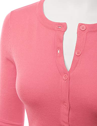 LALABEE Women's 3/4 Sleeve Crewneck Button Down Knit Sweater Cardigan Pink 3XL