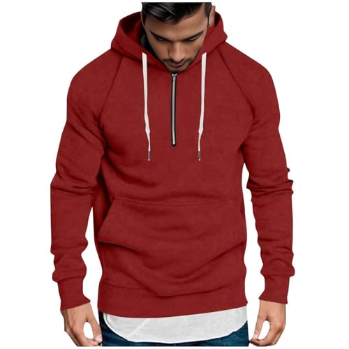 Workout Hoodies for Men Fall Casual Raglan Long Sleeve Drawstring Quarter Zip Pullover Hooded Sweatshirts with Pocket