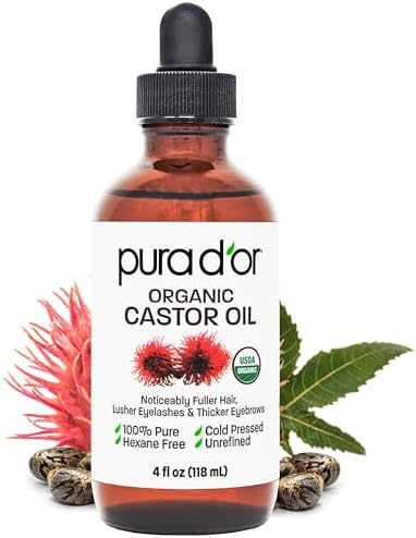 PURA D'OR ORGANIC Castor Oil Pure Cold-Pressed for Hair & Skin, 4oz