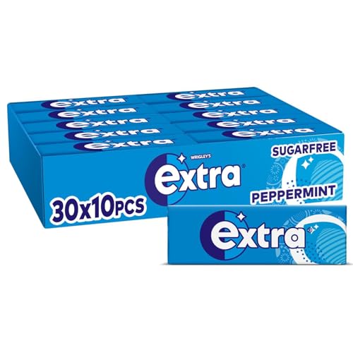 Wrigley's Extra Chewing Gum, Peppermint Flavour, 30 Packs of 10 Pieces, Sugar Free Chewing Gum Bulk Pack with Xylitol (300 pieces)