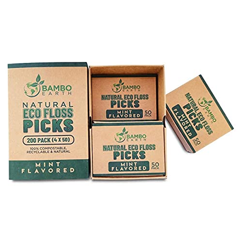 Natural Dental Floss Picks - Eco Friendly Cruelty Free & Vegan Tooth Flossers Pick Set With Biodegradable And Compostable Bpa Free Handle & Zero Waste Packaging - 200 Pack (Mint Flavored) #TOP2