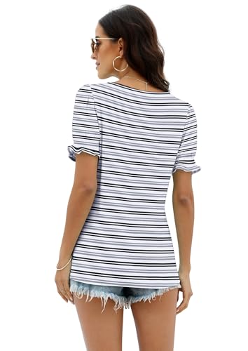 Image of WIHOLL Tops for Women Summer Casual Ruffle Trim Sleeve Square Neck T Shirts