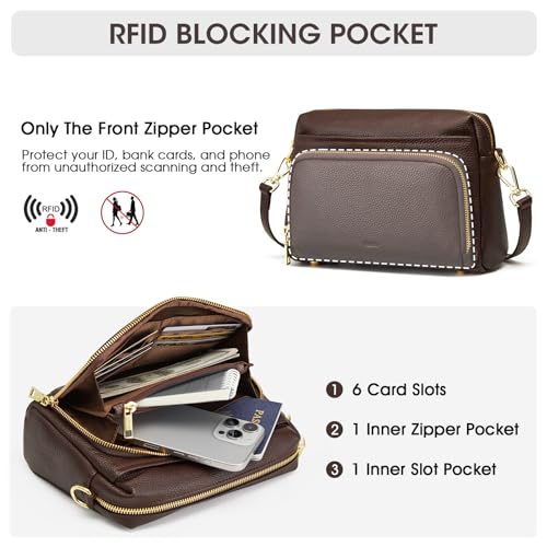 Image of Kattee RFID Genuine Leather Crossbody Bag for Women Small Purse | Top Grain Pebbled Leather. Compact Size. Built-in wallet. Anti-theft design for security. Ideal for daily, travel & work