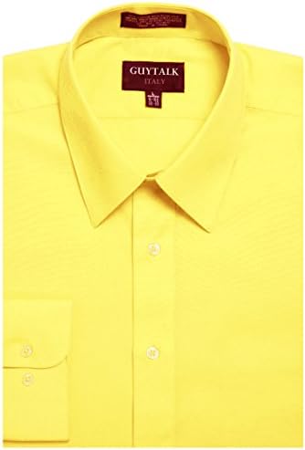 Guytalk Mens Solid Color Regular Fit Long Sleev Dress Shirts Lt Yellow