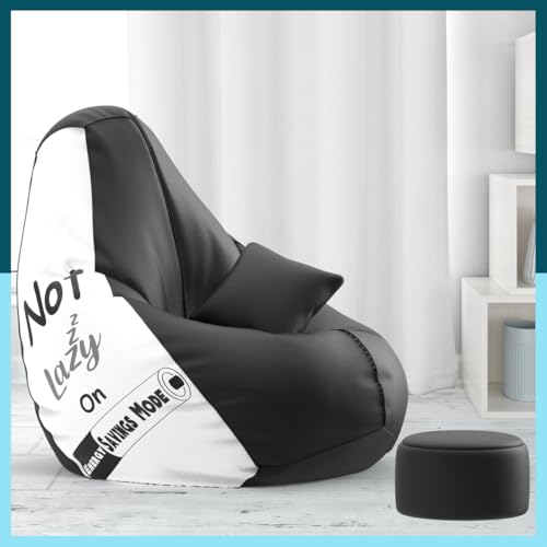 Image of Biggie Bean Bag with Beans Filled 6XL Bean Bag with Free Cushion & Footrest - Official : BeanCraft Combo (Matching Color : Printed, Not Lazy - Black White)
