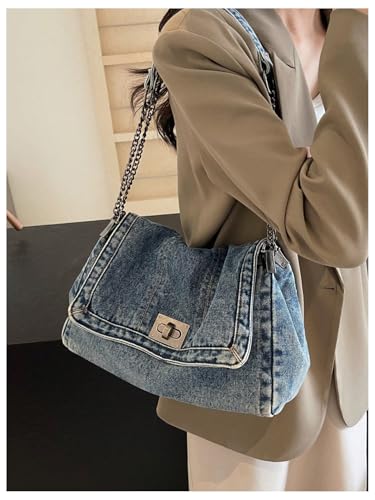SweatyRocks Women's Denim Shoulder Purses Jean Top Handle Y2k Denim Shoulder Bag Crossbody Handbags2