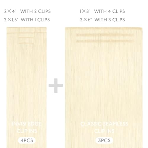 Image of WENNALIFE Invisi Edge Clip in Hair Extensions Real Human Hair, 12 Inch 80g 7pcs Platinum Blonde Hair Extensions for Women Invisible Straight Injection Extensiones de Cabello Humano,