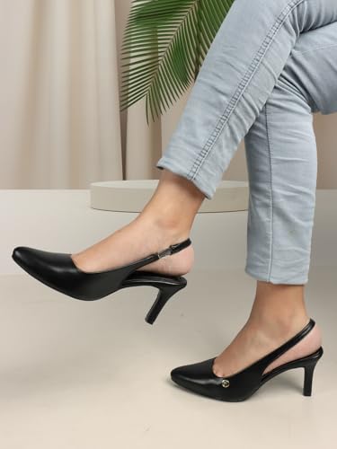 Image of ELLE Women Stylish and elegant Slingback Kitten Heel Mule Sandal