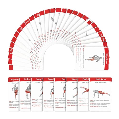36 tragbare Fitnesskarten mit Anleitung (evtl. nicht in deutscher Sprache), Trainings-Karten, Fitness, Flashing Deck Stärke, für Damen, Herren, Anfänger, Zuhause, Fitnessstudio, Outdoor-Aktivitäten