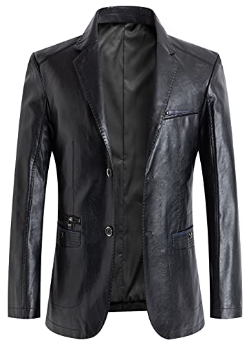 CHARTOU Men's Regular Fit Button Down Lined Business Lambskin Leather Jacket Blazer with Pockets