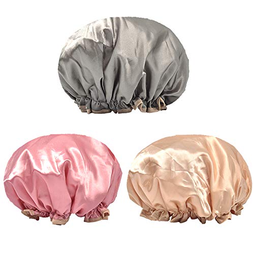 Aibilye Shower Cap, 3Pcs Shower Cap For Women,Shower Cap For Kids, Double Waterproof,Hair Care Cap,Salon Shower Cap,Reusable, Medium Size(STYLE-8)