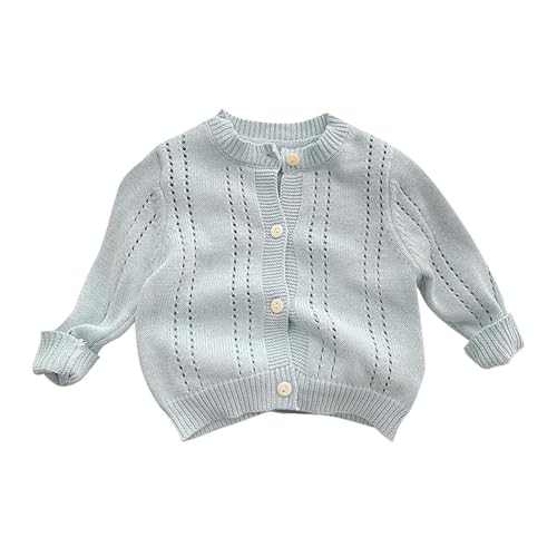 Hollow-Out Knit Cardigan for Toddler Girls Button Closed Casual Tops Solid Color Long Sleeve Cardigan