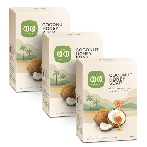 Image of Coconut Honey Soap 125g, Pack of 3 | Handmade Cold Processed with Coconut & Honey | Moisturizing Soap for Dry, Sensitive Skin | Natural, Vegan, Chemical-Free Herbal bath soap | For Men & Women