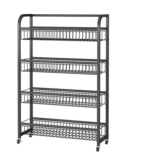 4-Tier Floor Display Rack, Potato Chip Stand, Snack Organizer Racks, Heavy Duty Metal Supermarket Storage Organizer for Fruit Vegetable Crackers, Snack Baskets for School Office Theatre(Blac