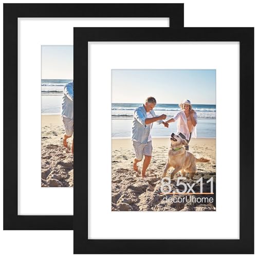 decorUhome 8.5 by 11 Picture Frame, Display Pictures 6x8 with Mat or 8.5x11 without Mat, Wall & Tabletop Display Certificate Frame, Black, 2 Pack