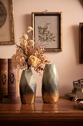 Teresa's Collections Gold And Green Modern Ceramic Vase, Home Décor Accents, Flower Vases For Centerpieces, Decorative Vases For Fireplace Mantel Decor, Living Room, Table, Shelf, 9 Inches-Set Of 2 #TOP7