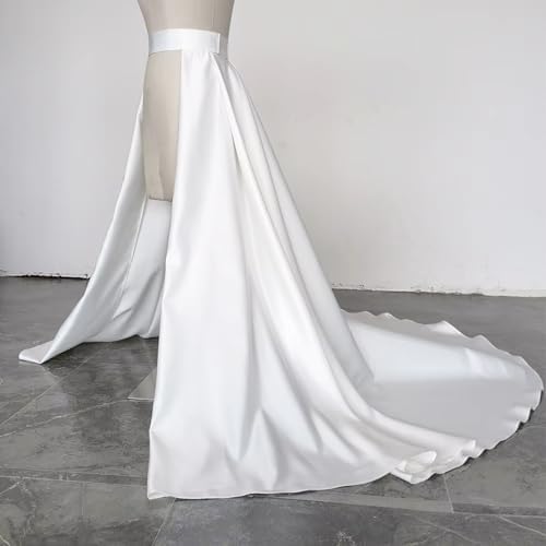 Satin Detachable Long Train Bridal Removable Skirt for Wedding Dresses Front Open Overskirt4