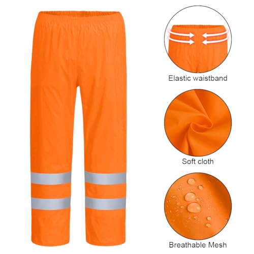AUYAO Leichte Regenhosen für Herren Damen Regen Warnschutzhose Winddichte Outdoorhose für Fahrrad Trekkinghose Wanderhose Camping Hose Warnschutz Regen-Latzhose Warnregenhose Arbeitshose (Orange,185)
