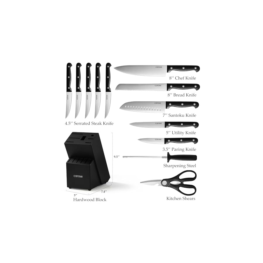 CAROTE-14-Pieces-Knife-Set-with-Block-Forged-High-Carbon-Stainless-Steel-Sharp-Blade-Block-Knife-Set-Dishwasher-Safe-Cutlery-Black CAROTE 14 Pieces Knife Set with Block, Forged, High Carbon Stainless Steel Sharp Blade Block Knife Set, Dishwasher Safe Cutlery, Black