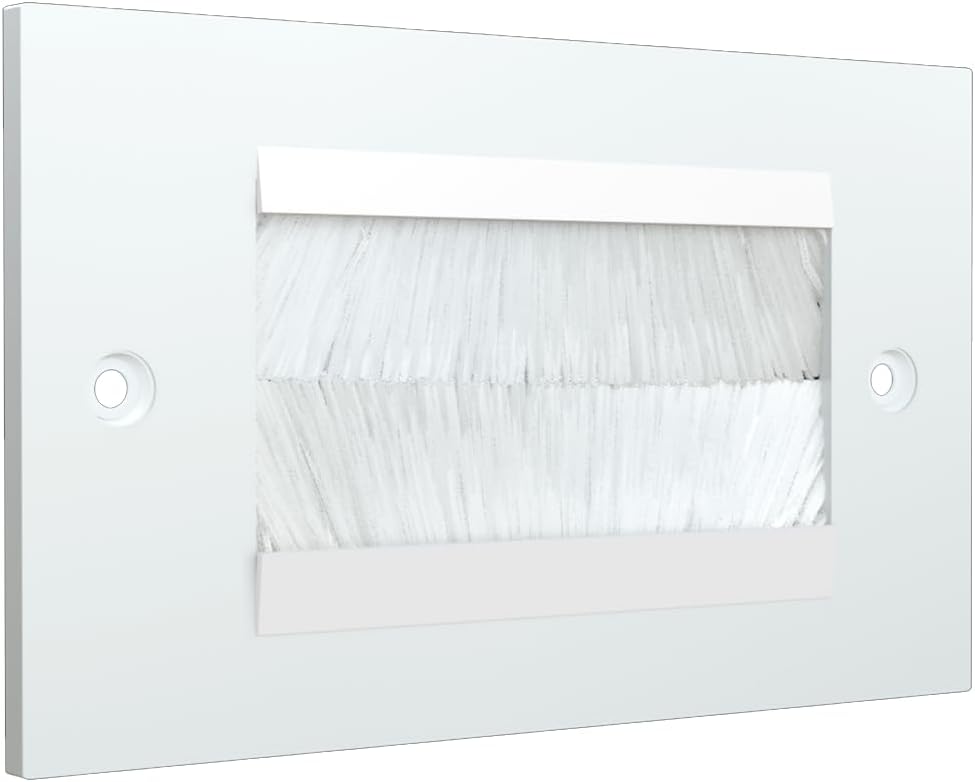 rhinocables White Double Gang Cable Management Brush (White Brush, 1 Pack)