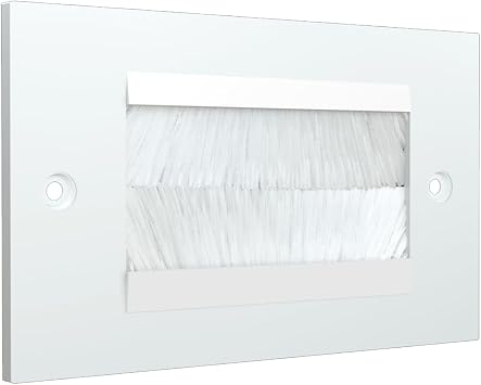 rhinocables White Double Gang Cable Management Brush Faceplate | Wall Entry Plate for Hidden HDMI & AV Cables | Pass-Through Solution for Home Cinemas, Offices & Media Units White Brush, 1 Pack