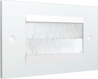 rhinocables Double Gang White Faceplate Brush Plate with Black or White Brushes for Wall-Mounted Installation Tidy Cable Pass Through Insert for Wires and Cable Access (White Brush)