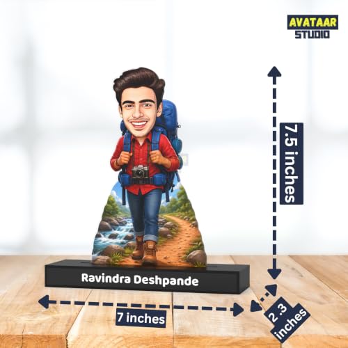 Image of Personalized Avataar Stand for Travel Lovers, Custom Photo Caricature Standee with Name, Personalized Travel-Themed Desk Decor Gift for Friends, Family, Colleagues & Adventure Enthusiasts