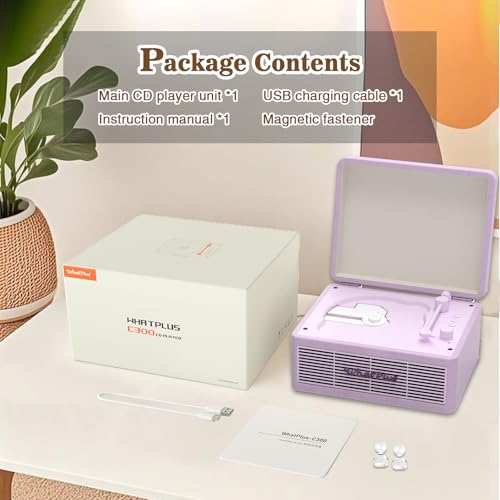 Image of Portable CD Player with Bluetooth 5.2, Rechargeable Battery & Built-in Speakers - Hi-Fi Retro Suitcase Design for Home Decor, AUX /TF Card Support - Ideal Gift (Light Purple)