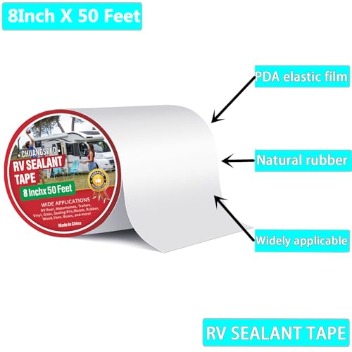 Image of CHUANGSEED RV Roof Tape White, 8 Inch X 50 Feet, RV Sealant Tape, Roof Patch Repair Tape for Camper Roof Repair, Trailer Roof Sealant, Stop Camper Roof Leaks, UV-Resistant, Weatherproof,Boat