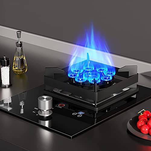 Gas Stove Cooktop, 5.2KW Tempered Glass Cooktop Burner, Desktop and Recessed Installation Suitable for Kitchen,Timing Camping Gas Stove (Color : Black, Size : LPG)