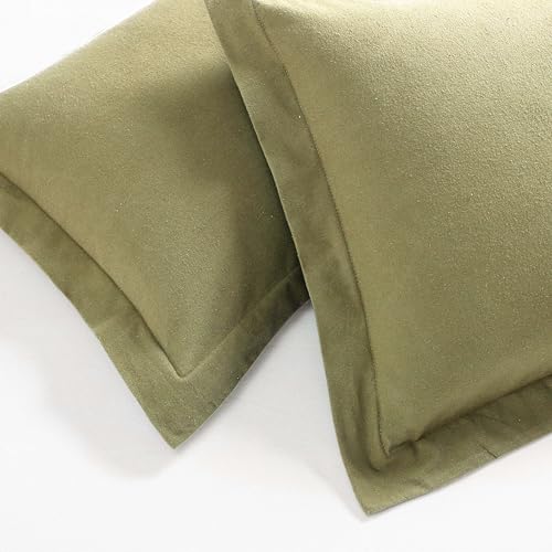 Image of Superior Rome Flannel Cotton Duvet Set, Soft Brushed Duvet Cover, Modern Farmhouse Bedding, Basics, Comforter or Duvet Insert Cover, Includes; Duvet Cover, Pillow Sham, Twin, Solid Sage