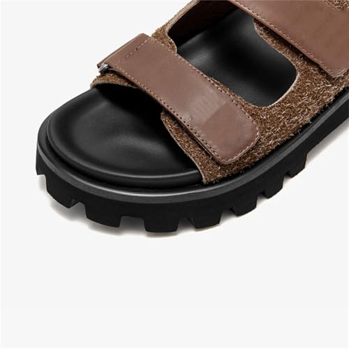 Women's Calfskin Leather Hook & Loop Slippers - Thick Sole Summer Beach Flats3