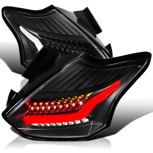 Spec-D Tuning Black LED Bar Tail Lights Compatible with 2015-2018 Ford Focus SE/ST/Titanium Hatchback, 2016-2018 Ford Focus RS Hatchback, Left + Right Pair Assembly