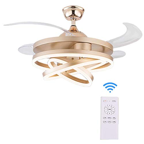 Silencioso invisible Fan Lámpara de techo LED 3 anillos Ventilador de techo con iluminación Lámpara de salón con control remoto Modo invierno Vueltas multifunción Lámpara de techo dormitorio,Oro
