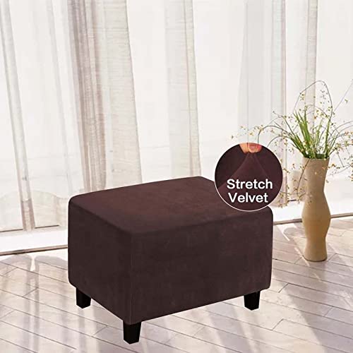 AQIGR Copri Pouf Rettangolare Elasticizzato Velluto Copertura Dell'Ottomano Morbido Elastico Fodera per Pouf Lavabile Copri Poggiapiedi per Soggiorno (Color : Brown, Size : X-Large