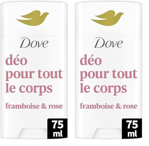 Dove - Déodorant pour Tout le Corps - Stick- Framboise & Rose - Anti Odeurs et Traces Blanches 72h - Conçu pour les Peaux Sensibles - 75ml (Lot de 2)