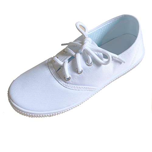 Kids Lace up Sneakers Athletic Running Tennis Sport Shoes Light Weight Slip on White,9 UK
