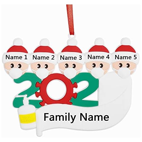 Personalized Christmas Ornament (2Pcs), 2020 Family Members Name Gifts, Family Customized Christmas Decorating Set DIY (Customize IT Yourself, Soft Rubber, Family of 5) Cover