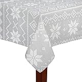 Nantucket Home Country Holiday Shimmer Gray Snowflake Winter Christmas Jacquard Cotton Fabric Tablec